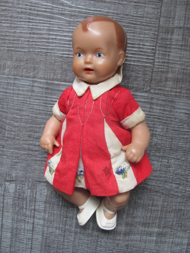 Vintage Schildkröt (Schildpad) Babypop - Jaren 40/50, Verzamelen, Ophalen of Verzenden, Zo goed als nieuw, Pop, Levensecht of Reborn