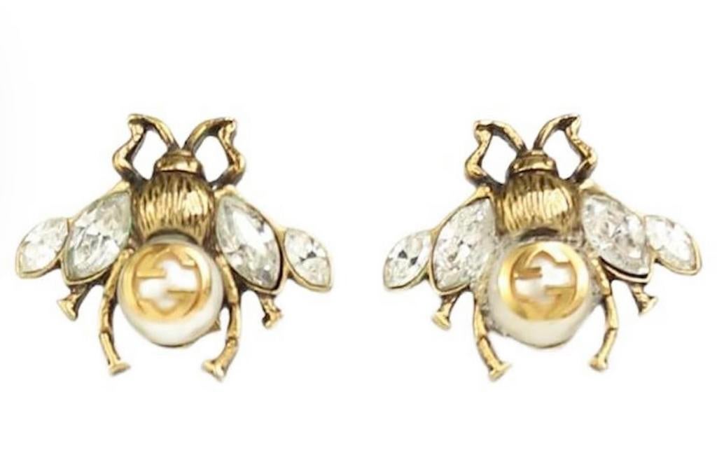 Gucci Bij Oorbellen met Kristallen en Parel, Sieraden, Tassen en Uiterlijk, Oorbellen, Met kristal, Overige materialen, Ophalen of Verzenden