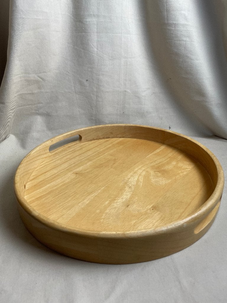 Vintage rond houten dienblad Fantasy, Huis en Inrichting, Gebruikt, Afneembaar, Rond, Ophalen of Verzenden