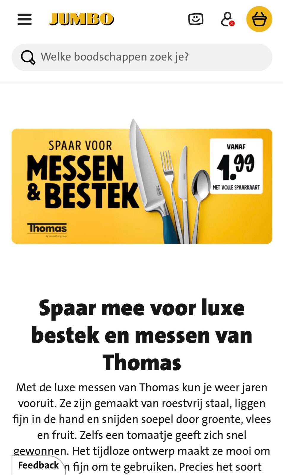 Gezocht Jumbo spaarzegels Thomas bestek en messen, Ophalen of Verzenden, Nieuw