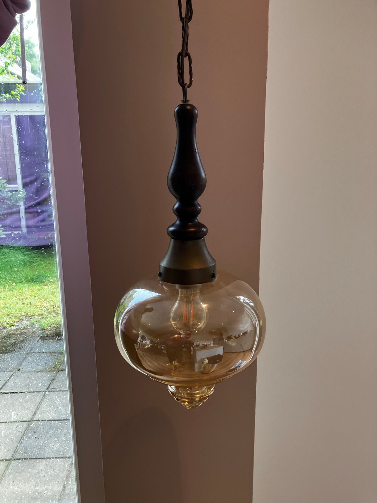 Vintage hanglamp met gekleurd glas, Ophalen of Verzenden