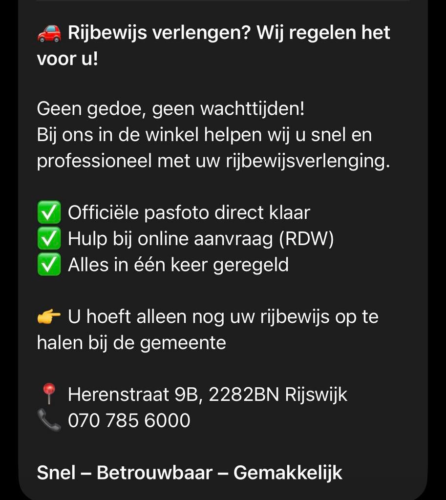 Rijbewijs verlengen? Wij regelen het voor u!, Rijswijk Telecom, Overige modellen, Nieuw, Ophalen of Verzenden