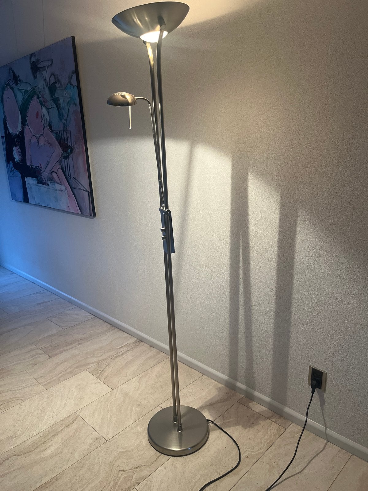 Nette staande schemerlamp 1.80m hoog, Huis en Inrichting, Lampen | Vloerlampen, Ophalen, Gebruikt, Metaal, 150 tot 200 cm
