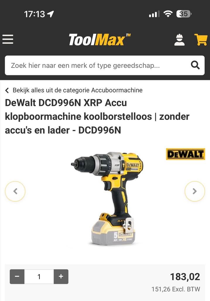 Klopboormachine de walt (body), Doe-het-zelf en Verbouw, Gereedschap | Boormachines, Ophalen, Gebruikt, Boormachine