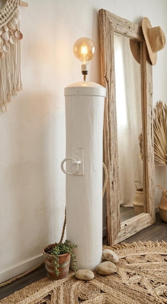 Loodzware Meerpaal met verlichting, Huis en Inrichting, Ophalen, Zo goed als nieuw, Hout, 100 tot 150 cm