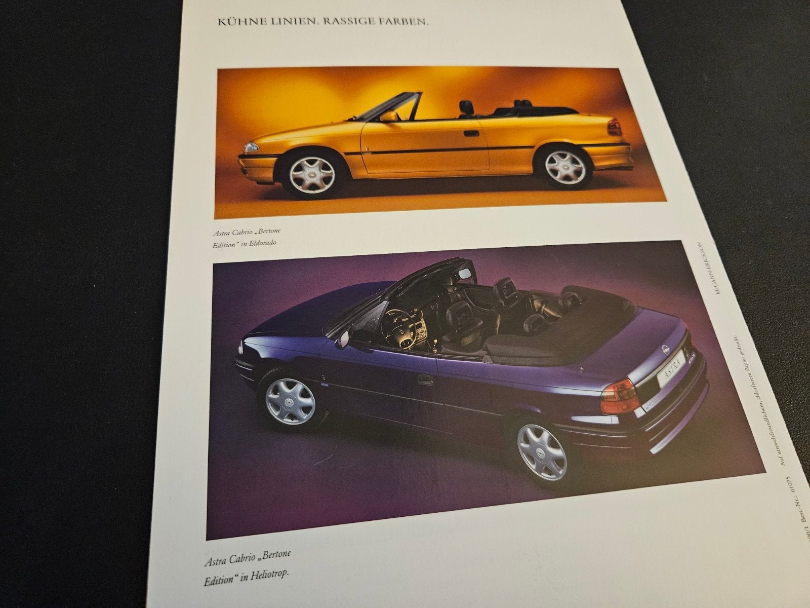 Brochure Opel Astra Cabrio "Bertone Edition" 1995, Ophalen of Verzenden, Zo goed als nieuw, Opel