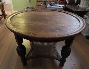 Antieke ronde salontafel van massief eikenhout, Huis en Inrichting, Tafels | Salontafels, Ophalen, 50 – 75, Gebruikt, 50 tot 100 cm