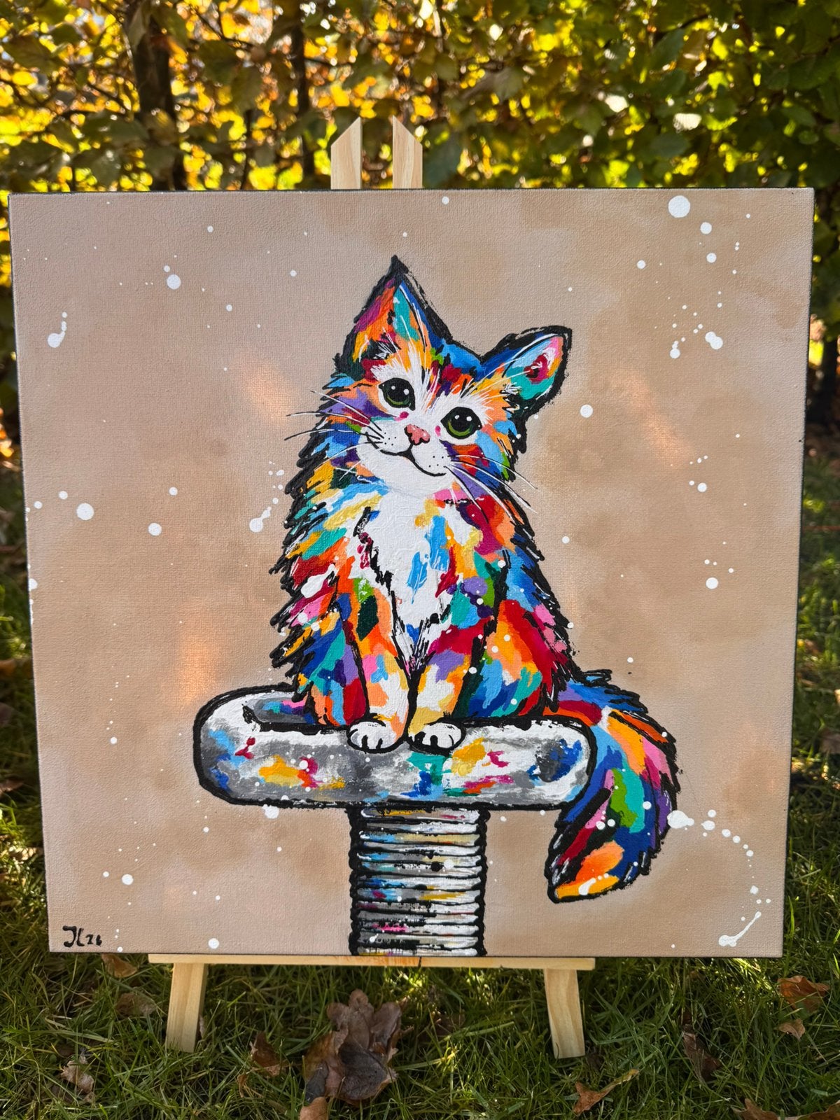 Kleurrijke kat katten schilderij poes poeden schilderij, Ophalen