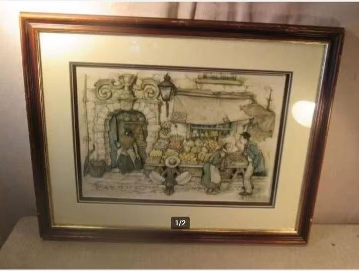 Mooie 3D Artprint 'Groenten en Fruit' - Anton Pieck, Minder dan 50 cm, Oorspronkelijke maker, Ophalen of Verzenden, Print