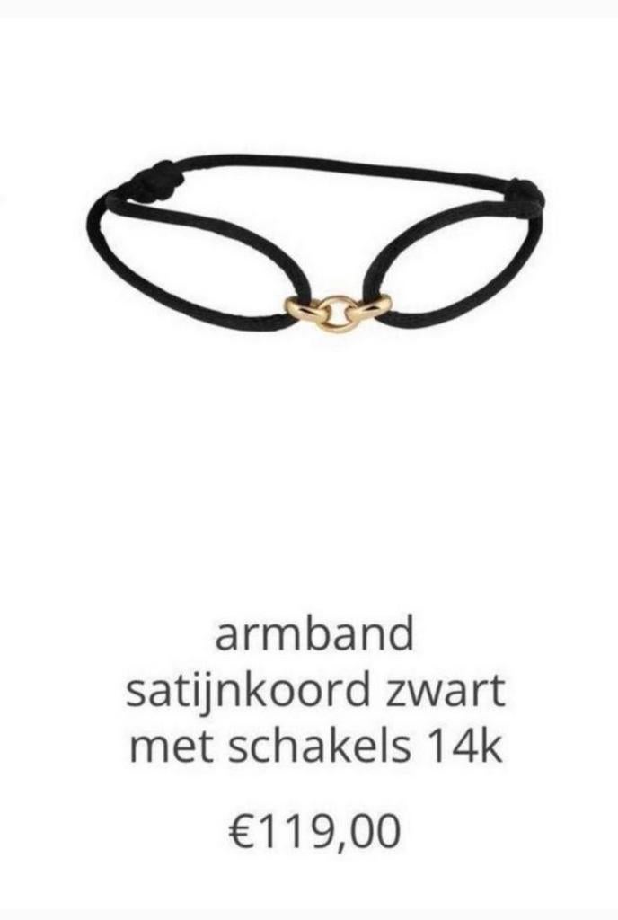Armband satijnkoord met kleine gouden schakel  one size, Ophalen of Verzenden, Zo goed als nieuw, Zilver, Overige materialen