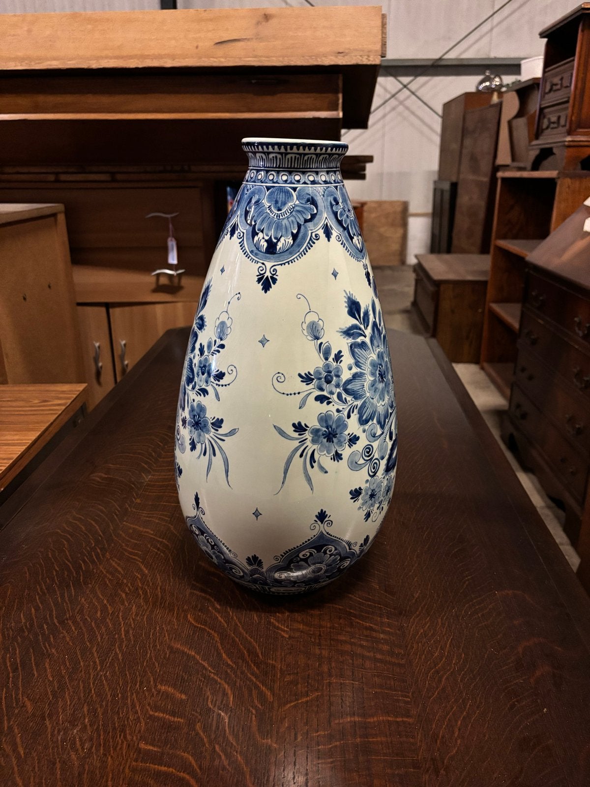 Grote handbeschilderde Royal Delft Delfts Blauwe vaas, Ophalen of Verzenden