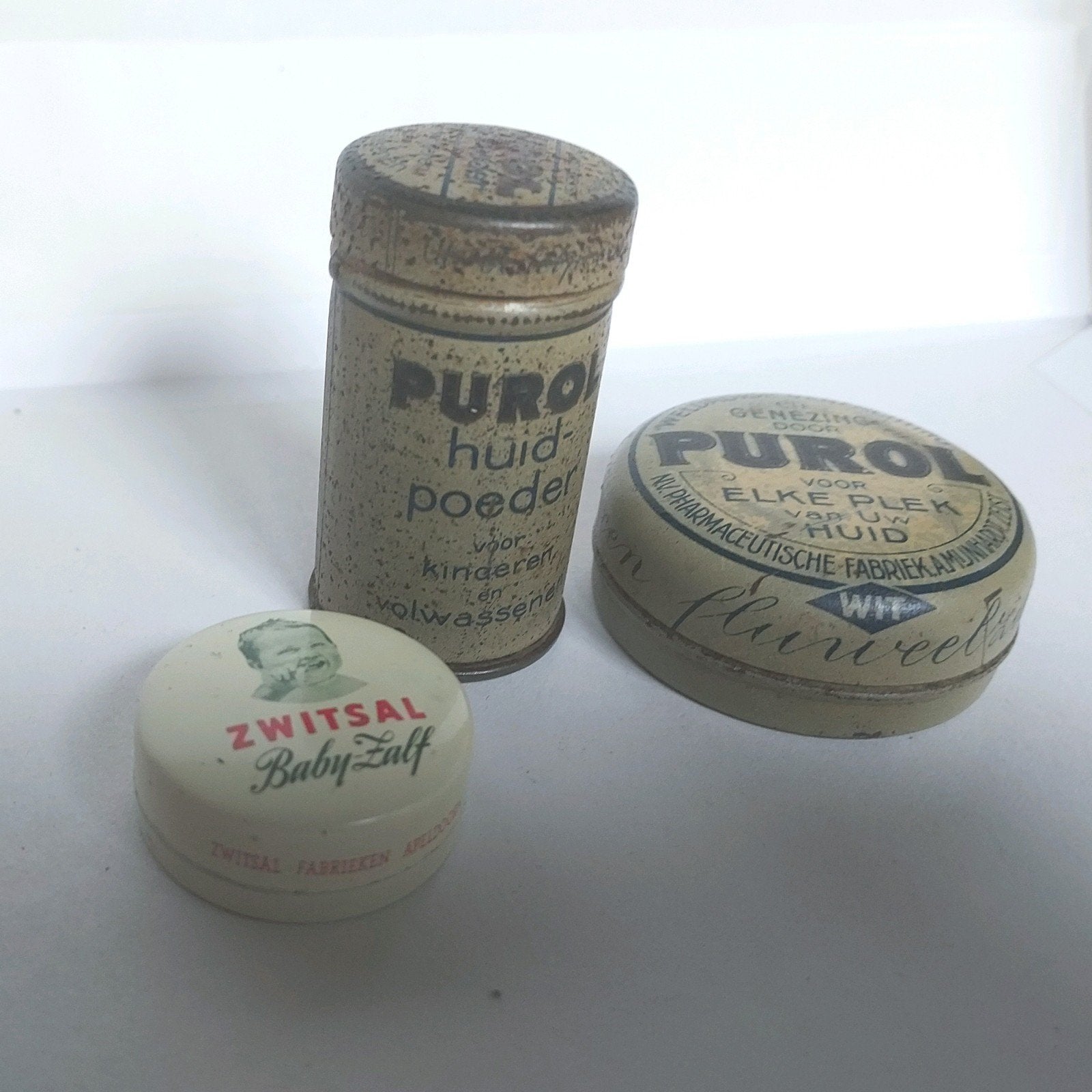 set vintage mini-blikjes: Zwitsal & Purol (Jaren 50) -, Ophalen of Verzenden, Gebruikt, Overige typen