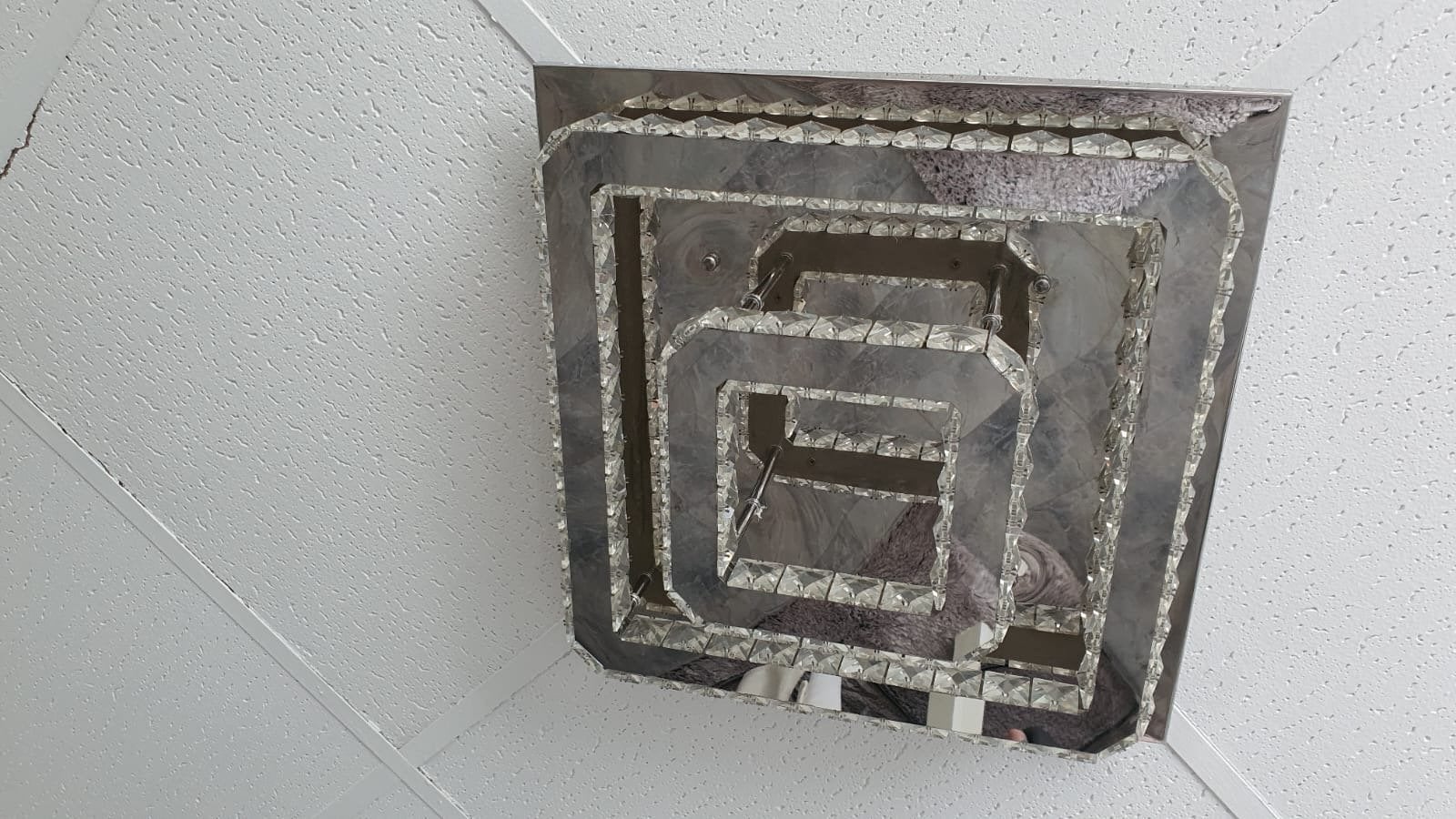 Moderne kristallen plafondlamp - vierkant design, Ophalen, Zo goed als nieuw, Glas, Overige fittingen