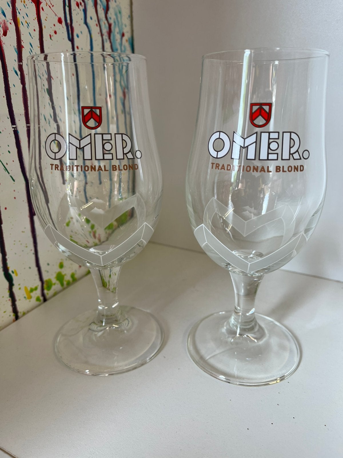 Omer bierglazen set van 2 glazen, Ophalen of Verzenden, Nieuw, Glas of Glazen, Overige merken