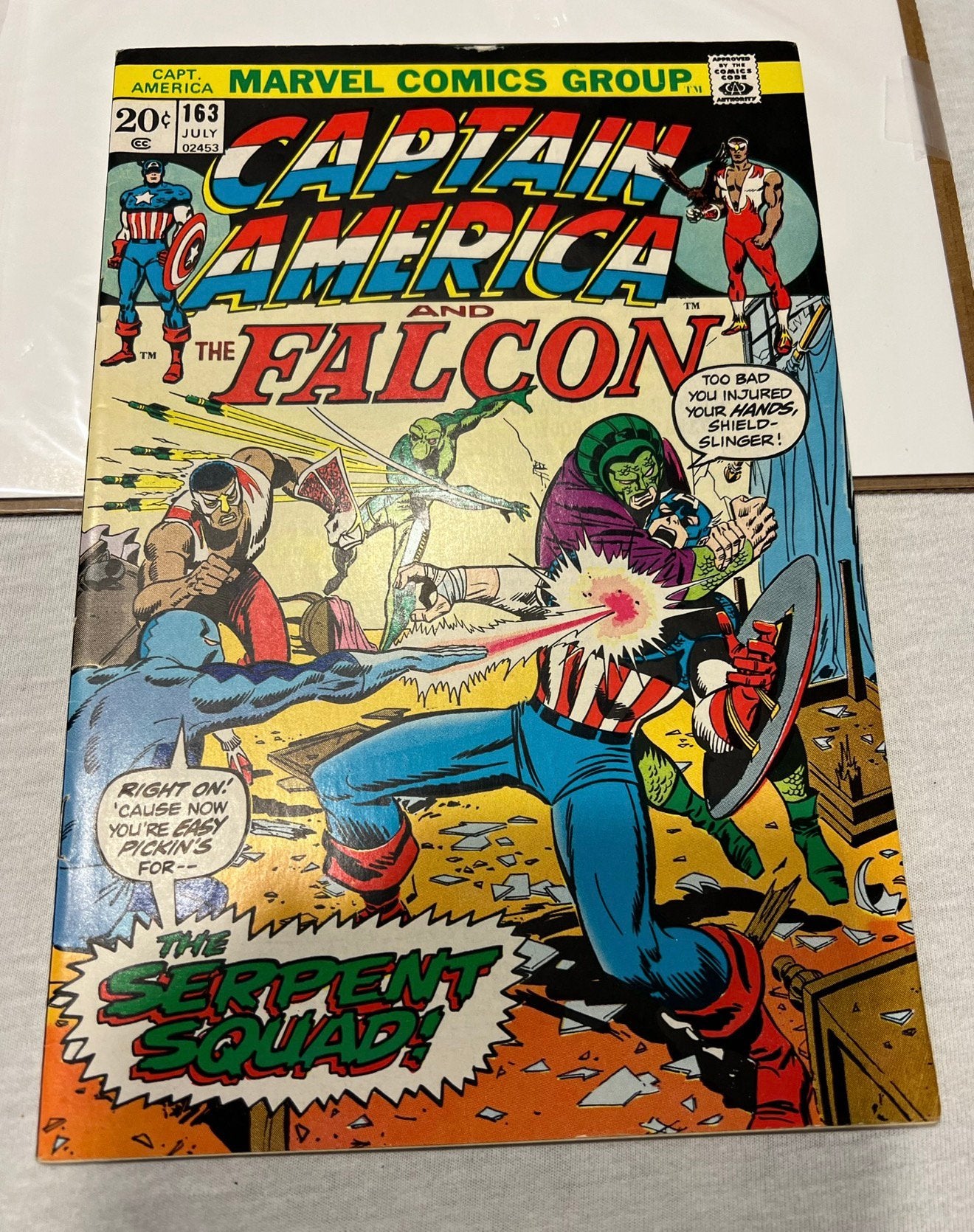 CAPTAIN AMERICA # 163 - 1973 SERPENT SQUAD - 1e Strip Comic, Boeken, Eén comic, Amerika, Ophalen of Verzenden, Zo goed als nieuw