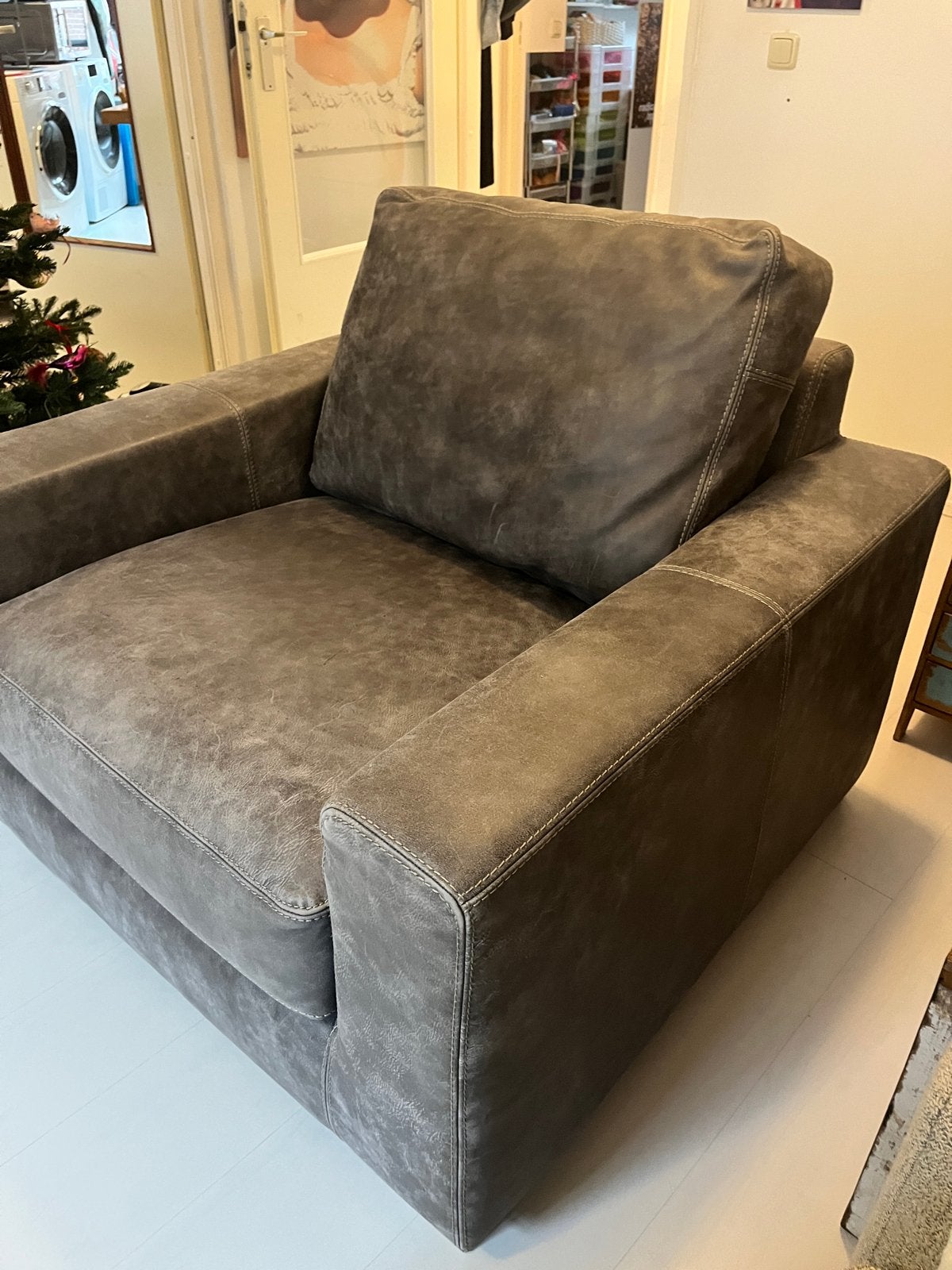 Grijs lederen Fauteuil Loveseat - Raw Materials Amsterdam, Ophalen, Gebruikt, 100 tot 125 cm, Leer