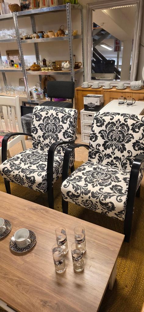 Set van 2 fauteuils met zwart-wit patroon, Ophalen, Gebruikt, 75 tot 100 cm, Stof