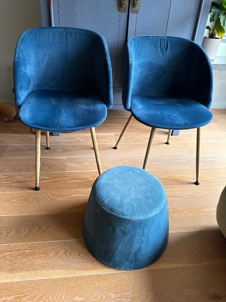 stoeltjes blauw fluweel, Ophalen, Gebruikt, Twee, Blauw