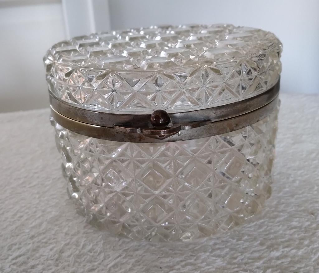 Glazen doosje met messing rand, Antiek en Kunst, Ophalen of Verzenden