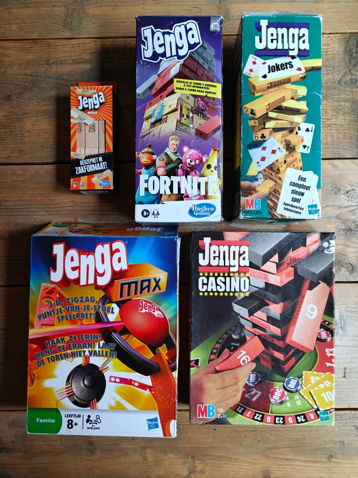 5 Varianten van Jenga., Ophalen of Verzenden, Hasbro., Hasbro., MB.
