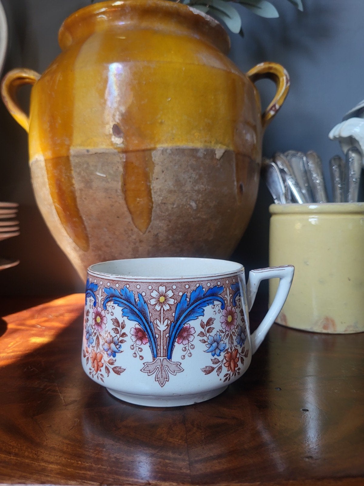 Antieke Franse Chocolate Kop ~ Sarreguemines, Ophalen of Verzenden