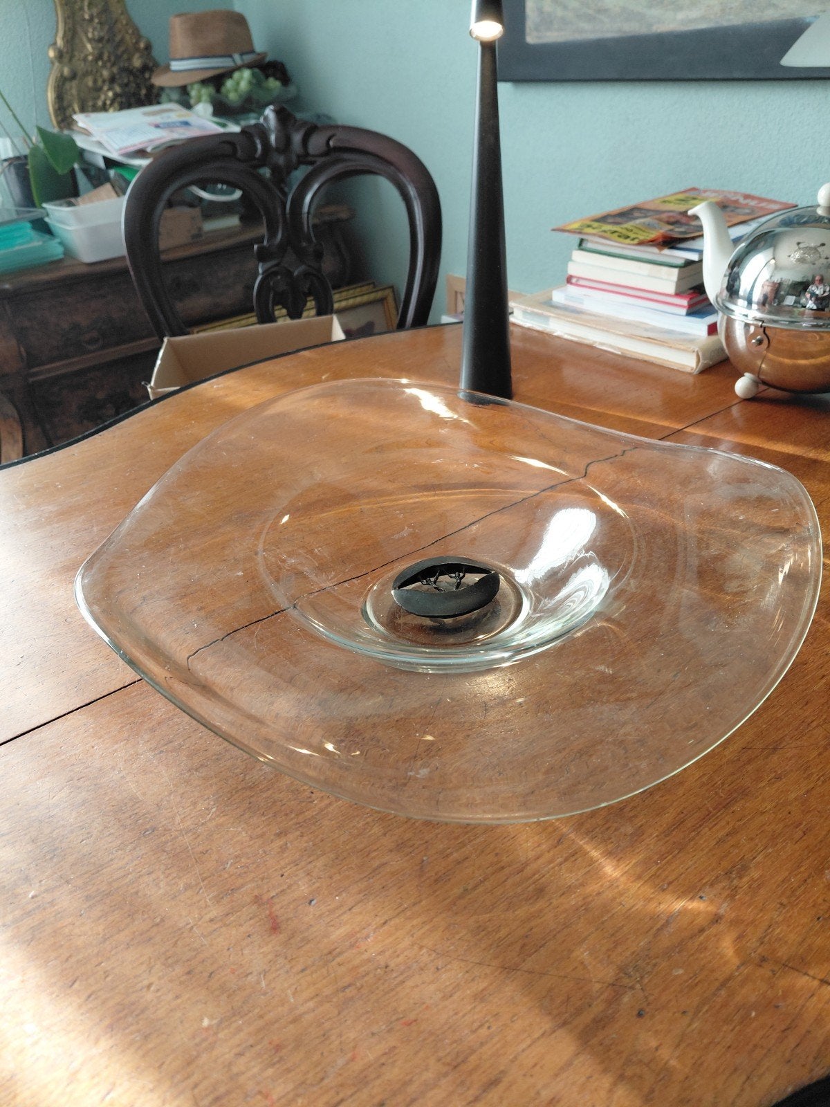 Design schaal met brons van Corry Ammerlaan, Ophalen of Verzenden, Schaal, Glas, Handgemaakt