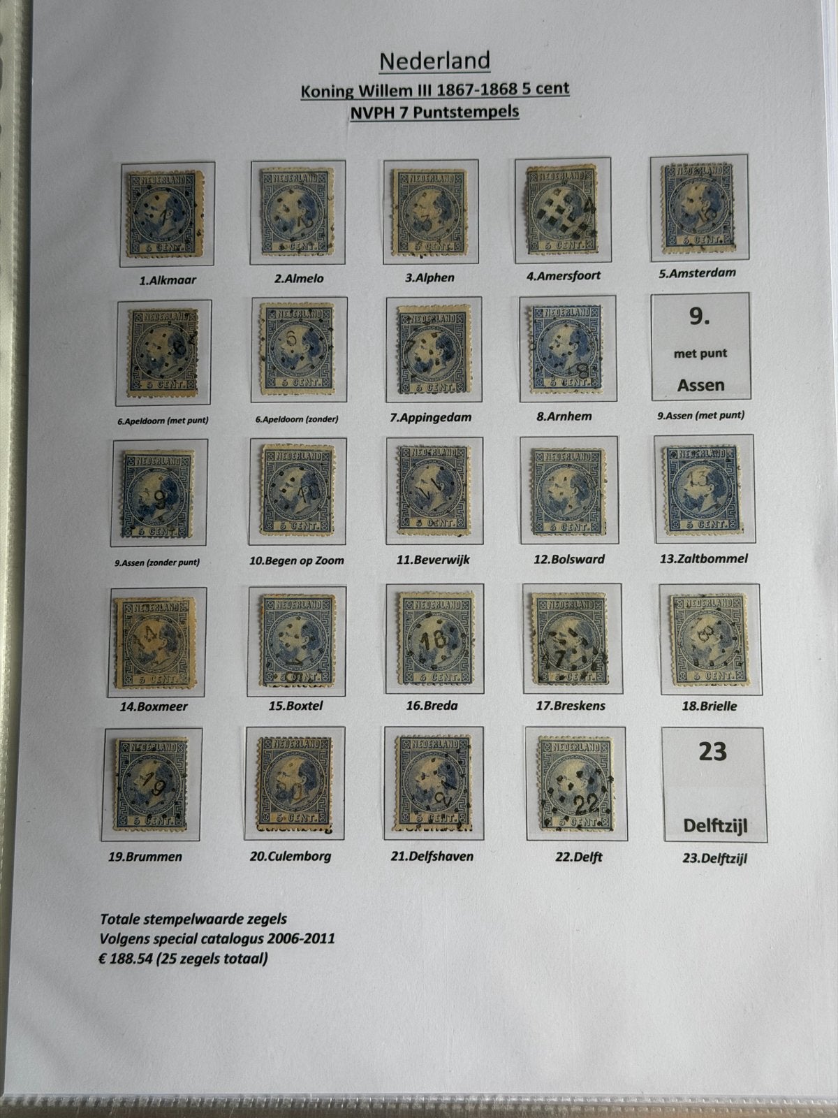 Verzameling Puntstempels NVPH 7 Nederland CW 2000.-, Ophalen of Verzenden, T/m 1940, Gestempeld