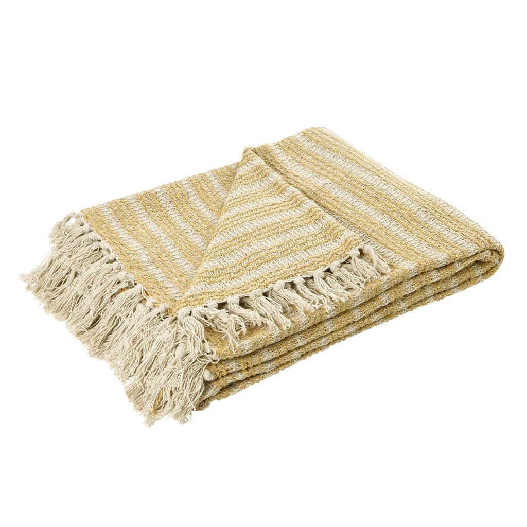 2 x Woondeken Liza geel + crème franjes structuur 170x130, Woondeken, Met franjes/kwastjes, 130 cm, Nieuw