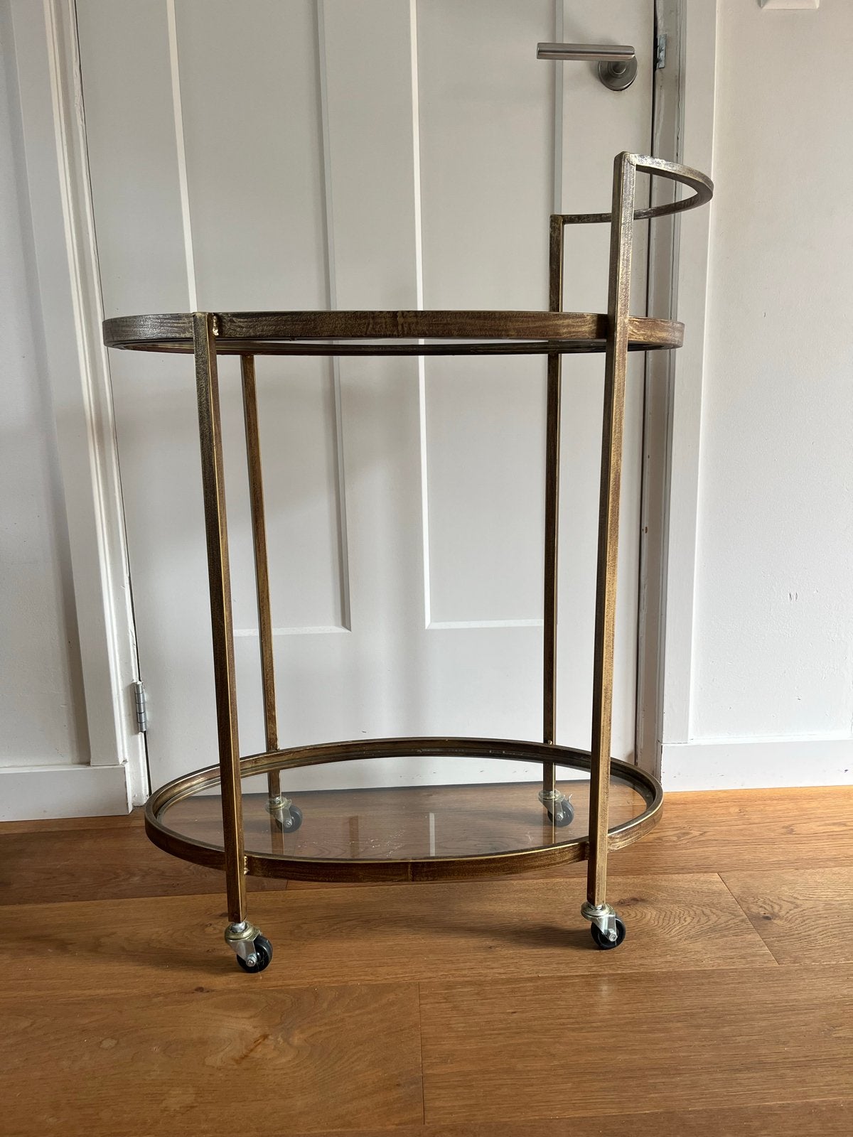 Vintage Gouden Drankentrolley met Glazen Bladen, Ophalen