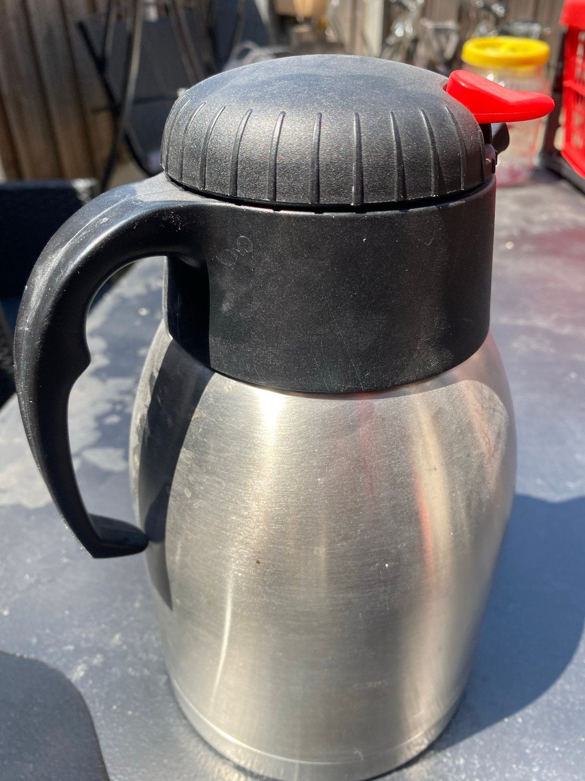 Thermoskan RVS met Zwart Handvat, 1 tot 2 liter, Ophalen of Verzenden, Gebruikt, Rvs
