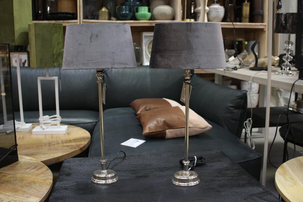2 x mooie tafellamp schemerlamp metaal velvet grijs zilver, Ophalen of Verzenden, Zo goed als nieuw