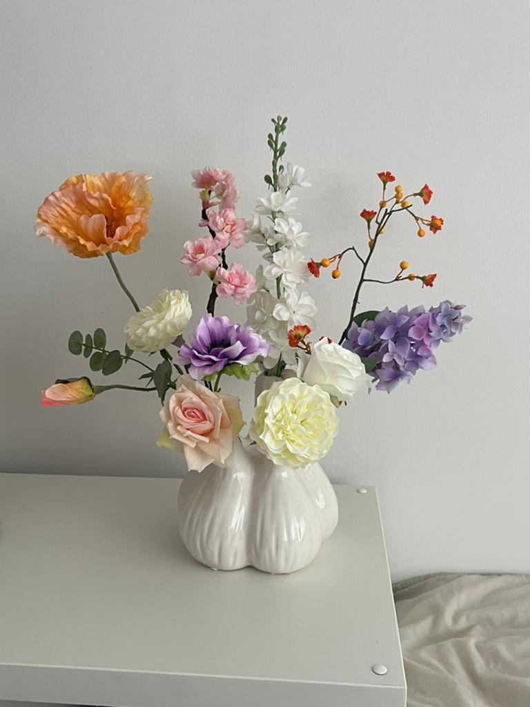 Toetervaas met kunstbloemen, Huis en Inrichting, Woonaccessoires | Kunstplanten en Kunstbloemen, 45 cm, Kunstbloem, Ophalen of Verzenden