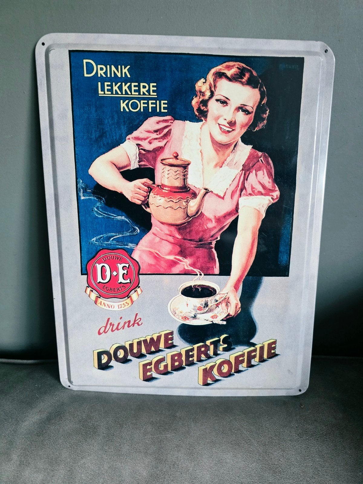 Douwe Egberts koffie reclamebord, Ophalen of Verzenden, Gebruikt, Reclamebord