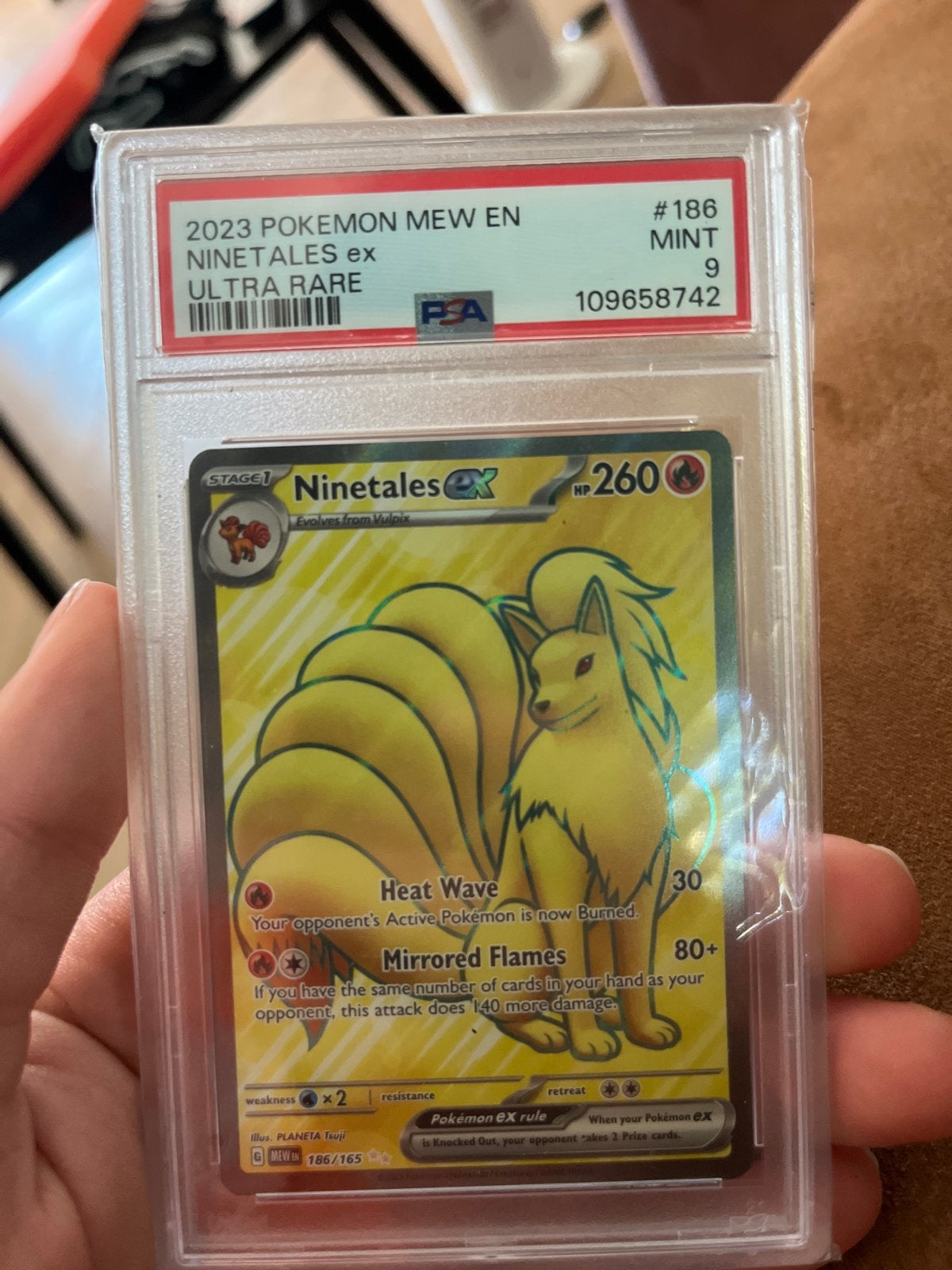 Ninetales ex Full Art 186/165 PSA 9 Mint Pokémon kaart, Ophalen of Verzenden, Zo goed als nieuw, Losse kaart, Foil