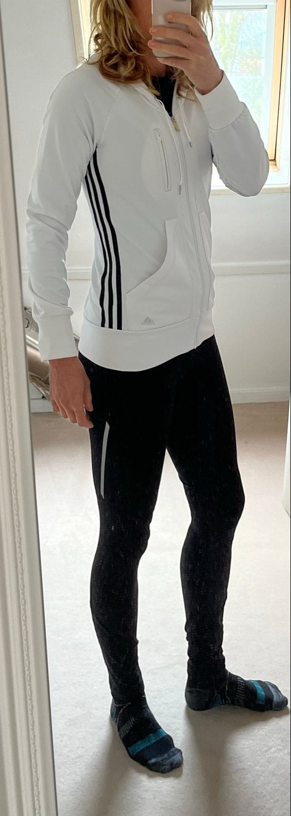 Adidas sportvest wit met zwarte strepen, Verzenden, Zo goed als nieuw, Maat 36 (S), Wit