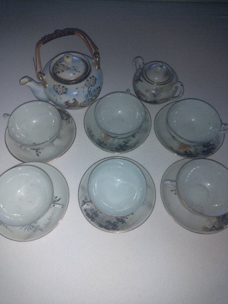 0210 - Vintage Japanse theeset handbeschilderd Kutani-stijl, Ophalen of Verzenden