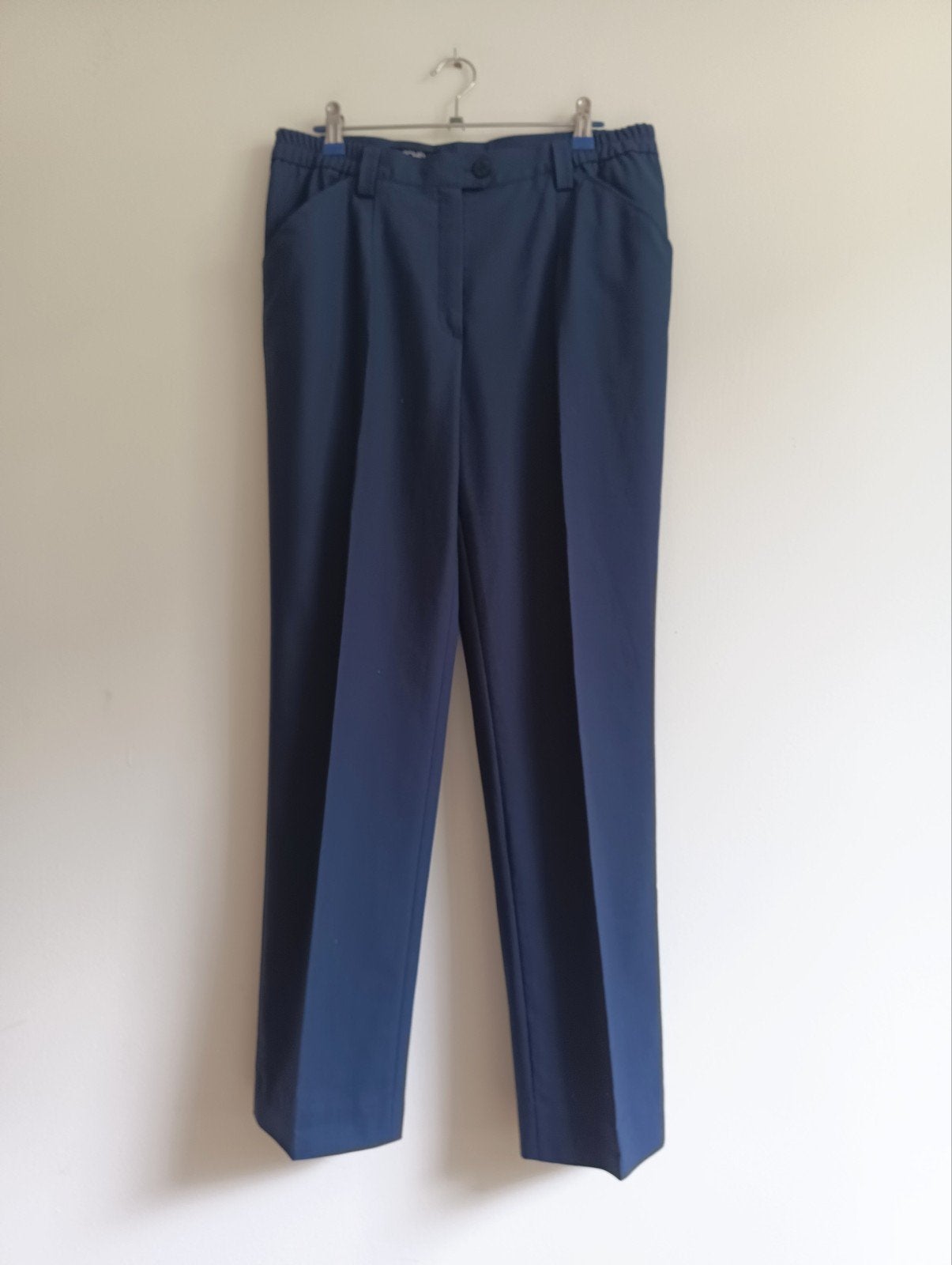 Vintage Michele Wollen Mix Pantalon met Elastische Tailleban, Maat 38/40 (M), Blauw, Ophalen of Verzenden, Gedragen
