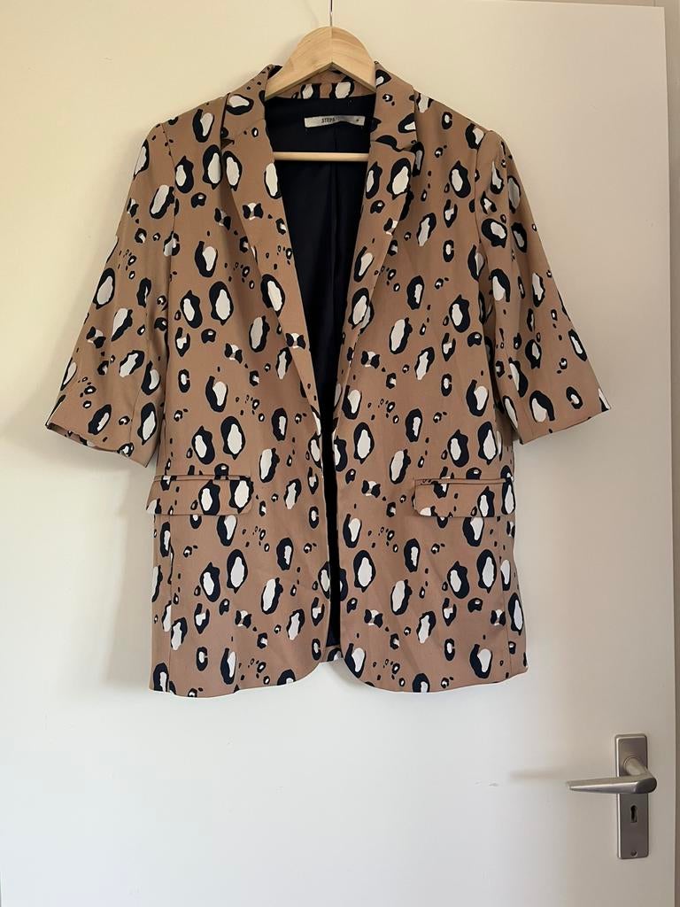 Beige blazer luipaardprint / dierenprint, maat 36/S Steps, Beige, Ophalen of Verzenden, Zo goed als nieuw, Jasje