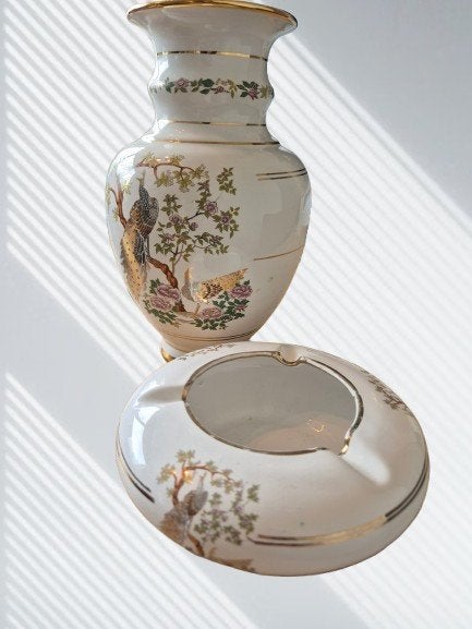 Pathas Keramik 24K Goud Vaas en Asbak Set, Antiek en Kunst, Antiek | Vazen, Ophalen of Verzenden