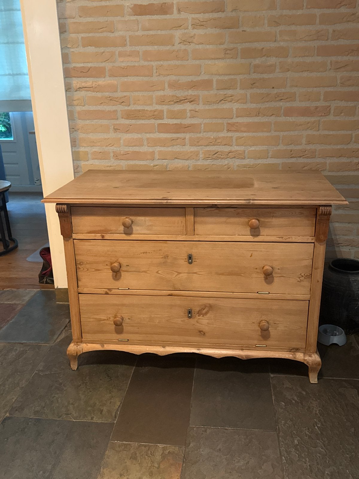 Antieke grenen ladekast met 4 laden, Antiek en Kunst, Ophalen