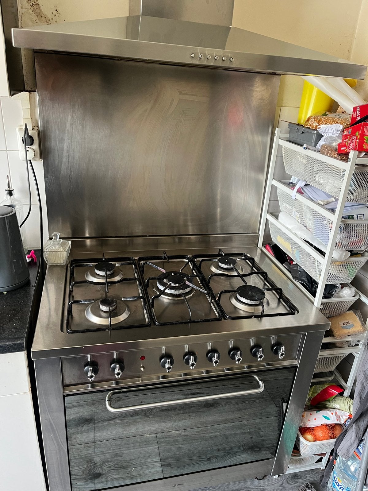 RVS spatwand en afzuigkap voor fornuis 90cm, Witgoed en Apparatuur, Ophalen, Gebruikt, 60 cm of meer