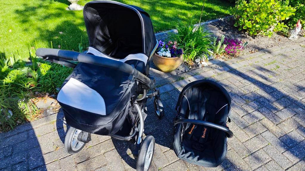 Baninni Combiwagen met Reiswieg - Zwart/Grijs, Kinderen en Baby's, Gebruikt, Combiwagen, Met reiswieg, Ophalen