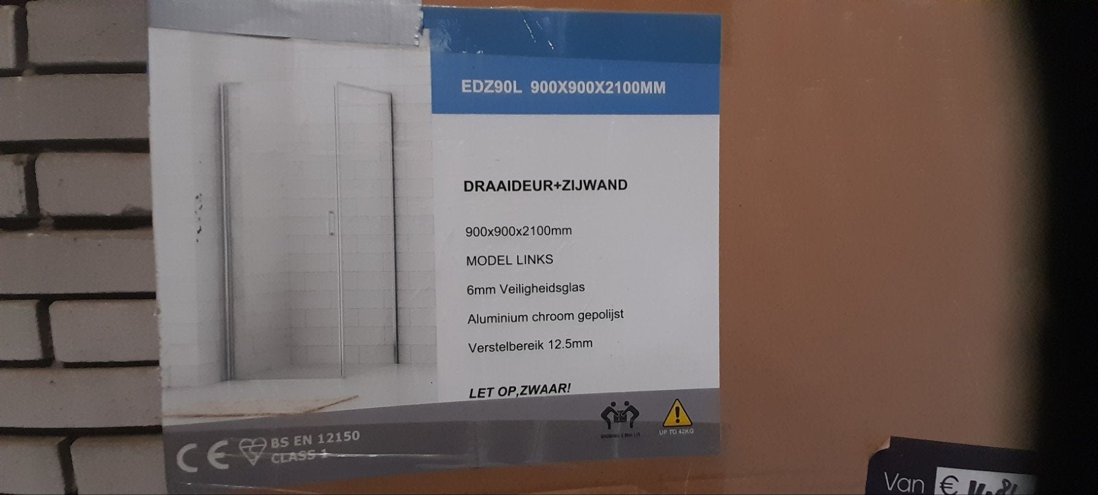 Douchecabine draaideur + zijwand 90x90x210cm, Doe-het-zelf en Verbouw, Sanitair, Ophalen, Nieuw, Glas, Douche