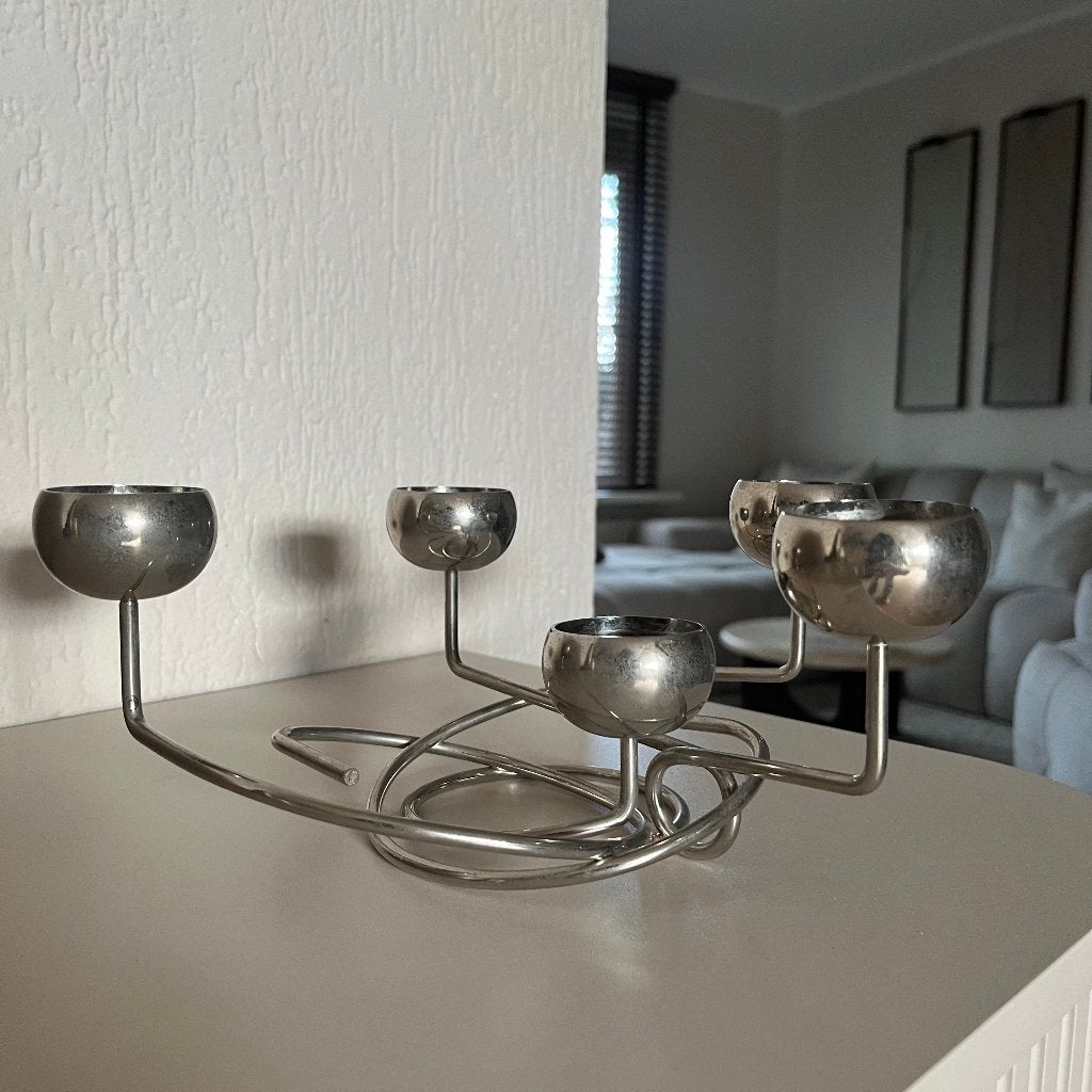 Vintage 1980 design draad verchroomde theelicht houder, Ophalen of Verzenden, Huis en Inrichting