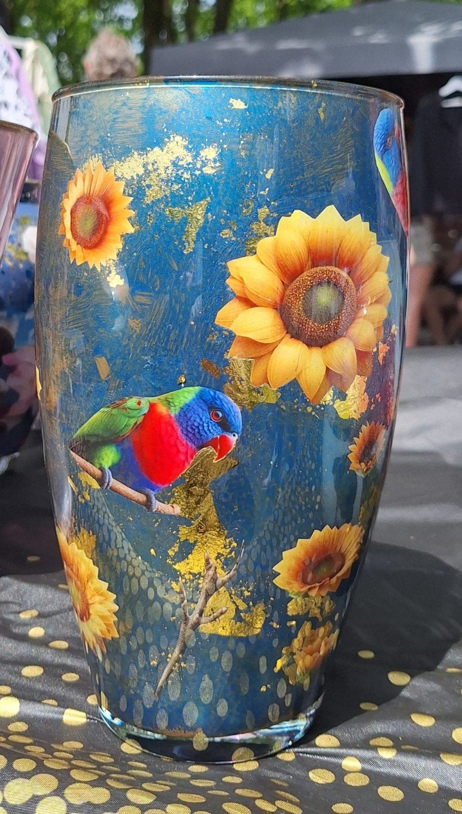 Decoratieve Vaas met Zonnebloemen en Papegaai, Ophalen of Verzenden