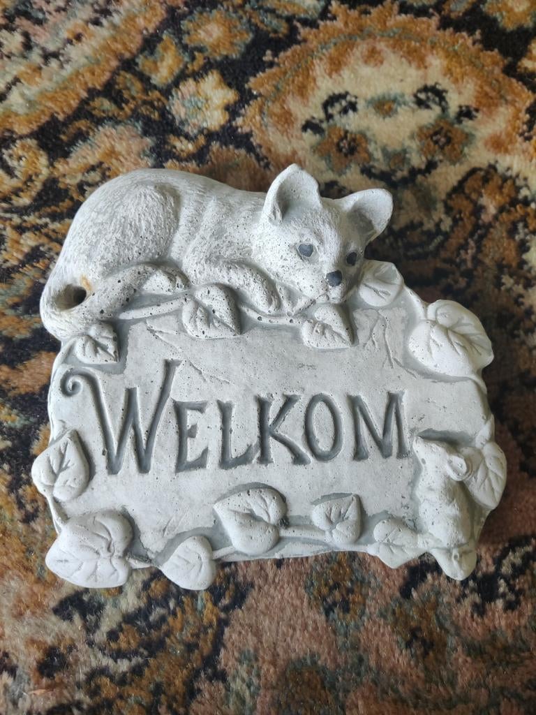 Welkomstbordje kat - Beton, Ophalen, Gebruikt, Beton, Dierenbeeld
