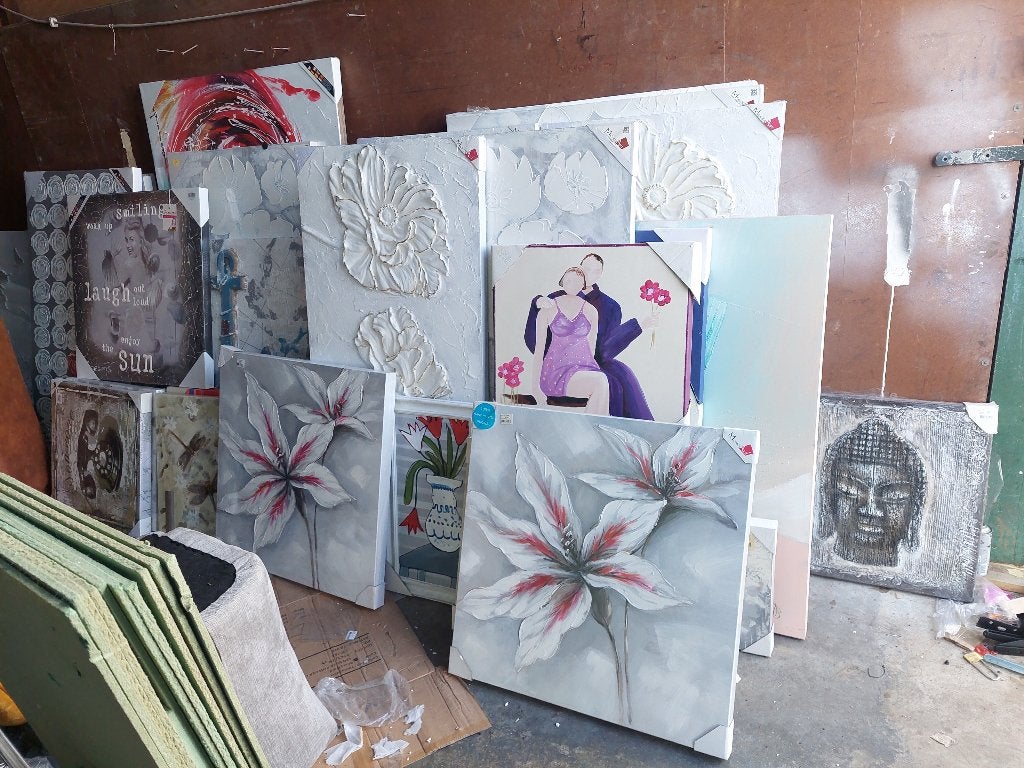Partij canvas scilderijen, Antiek en Kunst, Ophalen, Overig onderwerp, Gelimiteerde oplage, Gemengde techniek