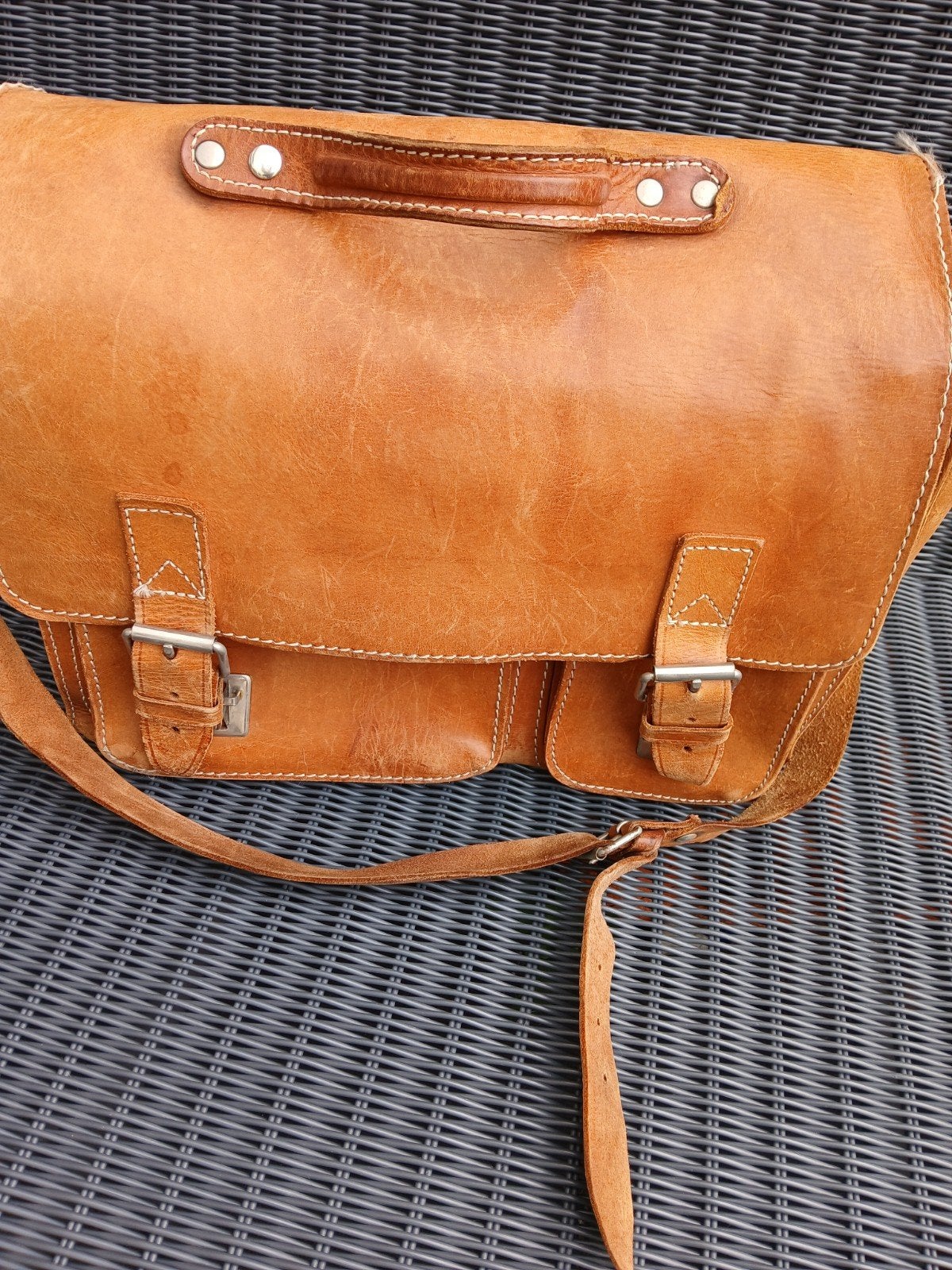 Originele Ruitertassen Leren Schoudertas - Vintage Bruin, Ophalen of Verzenden, Gebruikt, Bruin, Schoudertasje