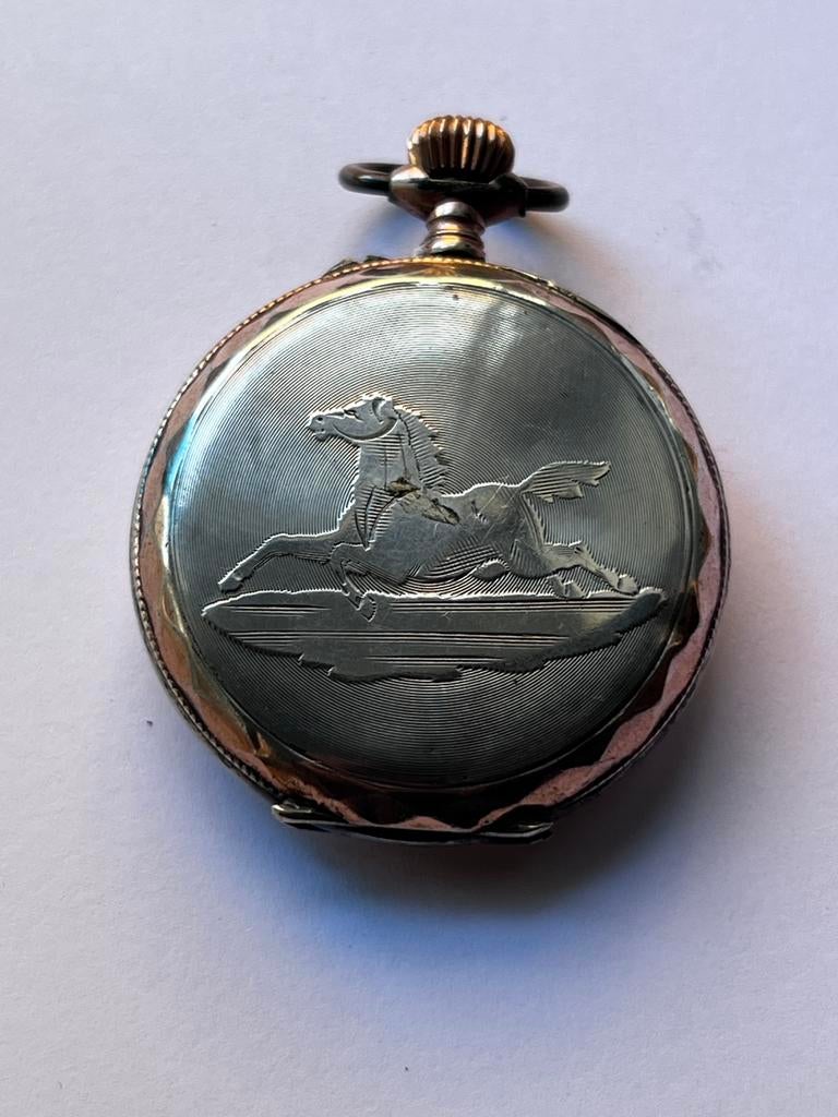 Antiek zilver deels verguld remontoire cilindre 6 rubis, Antiek en Kunst, Ophalen of Verzenden, Zilver