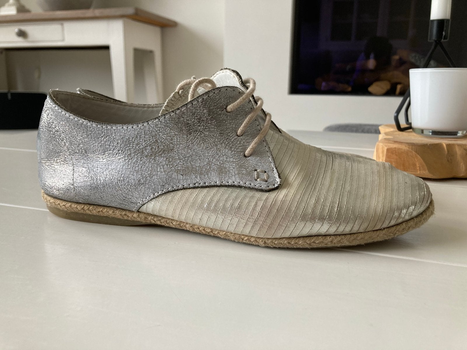 Zilverkleurige veterschoenen Ziengs met espadrillezool 38, Overige kleuren, Ophalen of Verzenden, Espadrilles of Moccasins, Gedragen